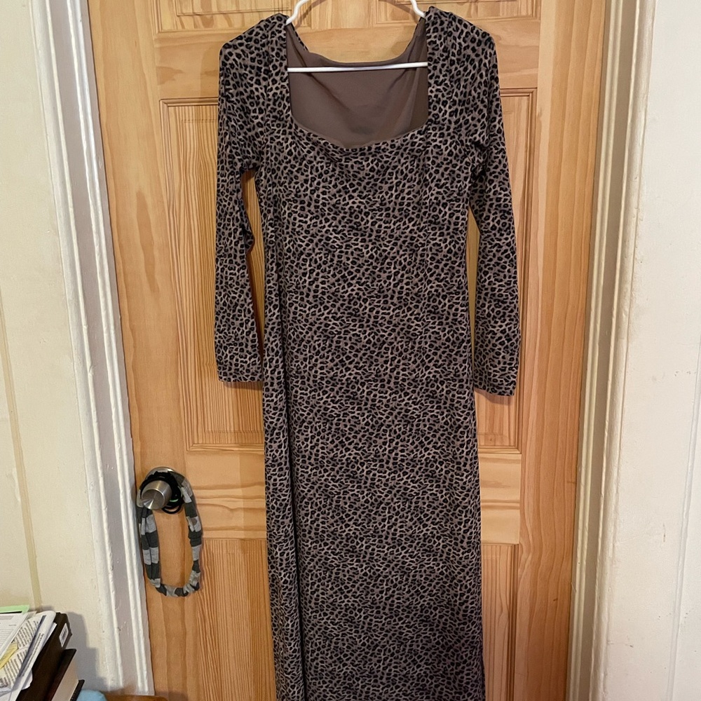 Aerie Long Sleeve Animal Print Dress